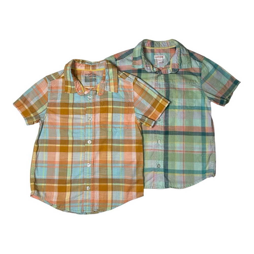 Boys Cat & Jack Plaid Button Up Shirts Lot of 2 Size XS 4/5